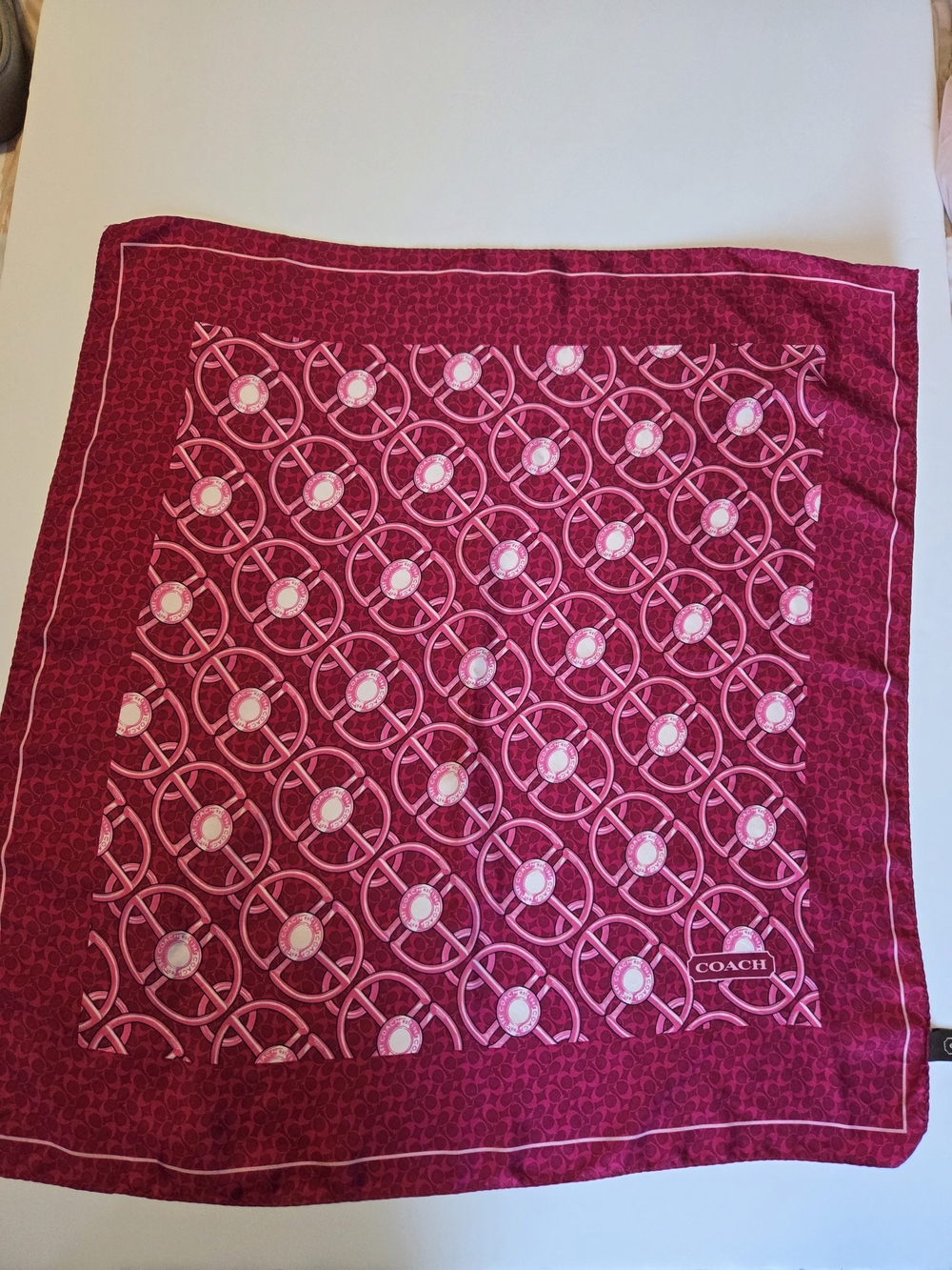 Coach Pink Patterned Silk Scarf